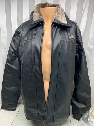 Chaqueta de cuero R Rosso negra y dorada cuello de piel negra cremallera XL CREMALLERA DAÑADA - Imagen 2 de 16