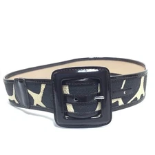 Women's Belt Medium Brown Ivory Wide Retro Mod Casual Dress Ladies