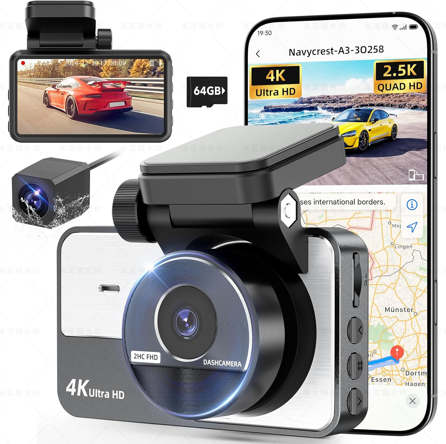 4K Dual Dash Cam with 2.5K Rear Recording for Cars