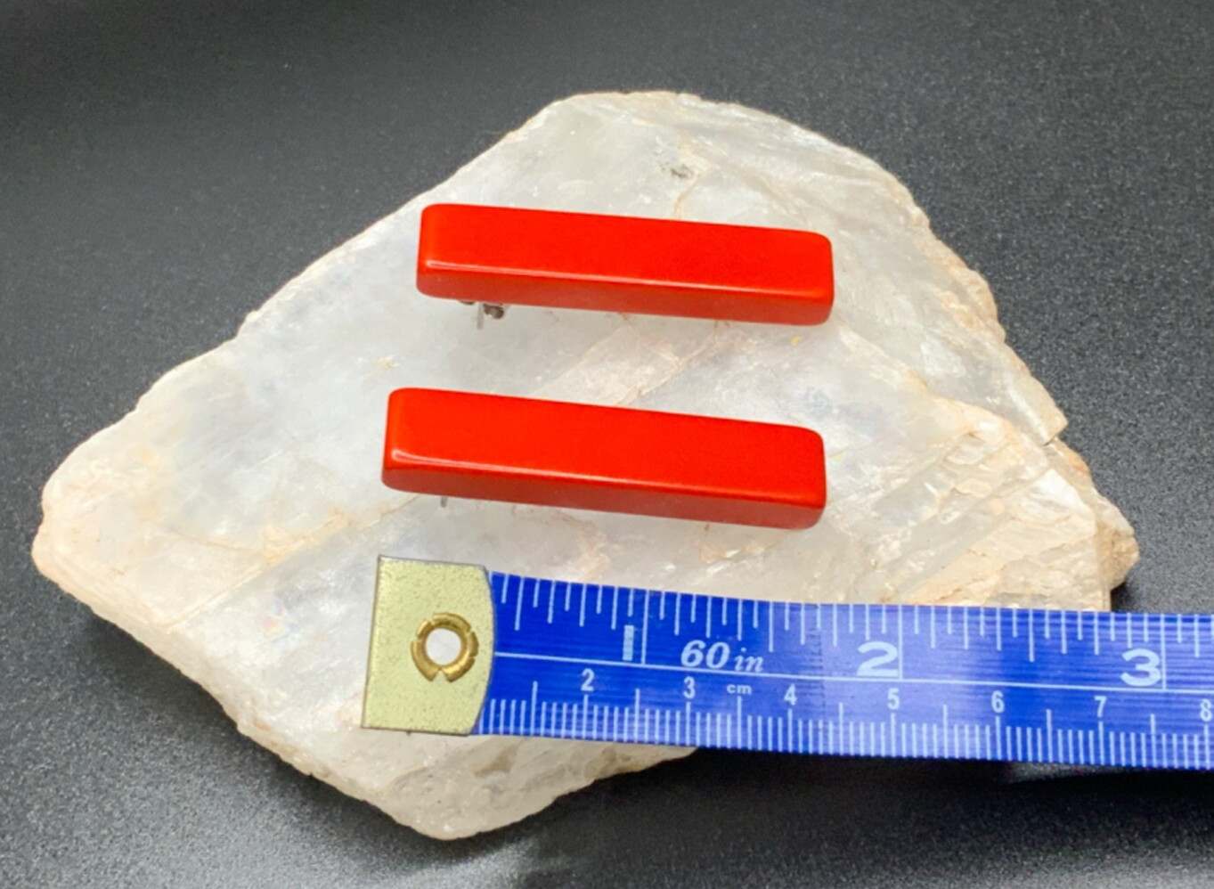 Retro Red Rectangular Plastic / Acrylic Earrings … - image 8