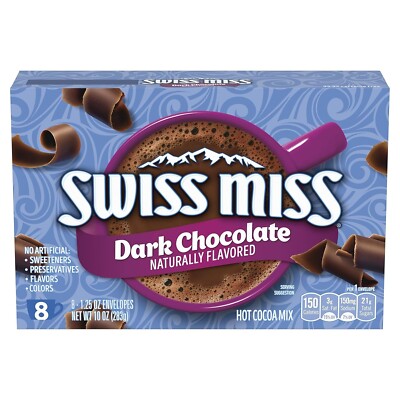 Swiss Miss DARK Chocolate Hot Cocoa Mix, 8 Envelopes 10 Oz Add Hot water or Milk