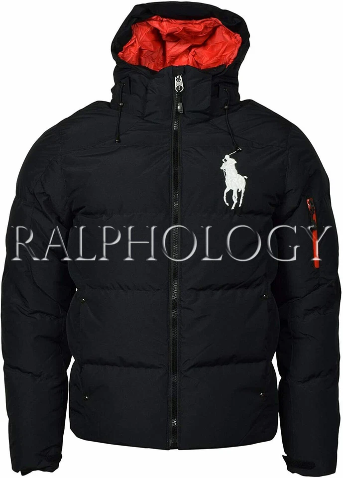 Polo Ralph Lauren Para Hombres Negro Blanco Big Pony Con Capucha Puffer Chaqueta Abrigo Nuevo con Etiquetas Foto 3 de 4