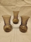 Set of (3) Vintage~Anchor Hocking~ Smoke Brown~Glass Optic Swirl~6.5"T Vase