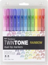 Tombow 61526 TwinTone Marker Set, Rainbow, 12-Pack. Double-Sided Markers Perfect