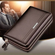 Mens Business Leather Zip Long Wallet ID Credit Card Holder Purse Clutch Handbag
