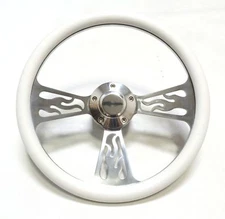 14" Billet Flame White Wrap Steering Wheel For Boats - Horn + Adapter Included!