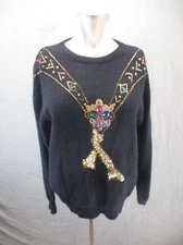 In Chargeg Size L Womens Black Angora Rabbit Hair Blend Studded Sweater 947