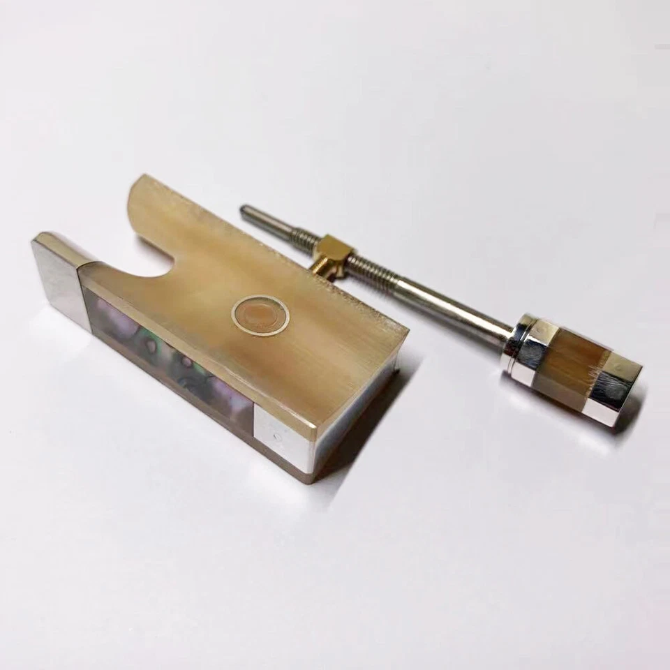4/4 OX Horn Frog w/ Screw Button fit Violin Bow Abalone Full Lined Silver Parts - Image 2 of 4