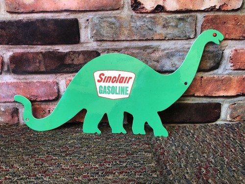 vintage sinclair "dino the dinosaur" die-cut 15" metal gasoline