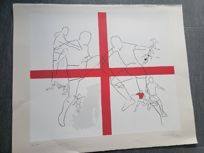 Soccer World Cup Art ENGLAND 33''x 27.5'' hand signed by artist Guillermo Conte