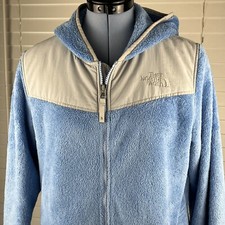 The North Face Fleece Jacket Youth Girls Size XL Blue Full Zip Hooded Pockets