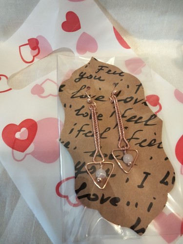 Rose Quartz (Gem Of Love) Gold Plated Copper Wirework Earrings Handcrafted UK - Picture 6 of 8