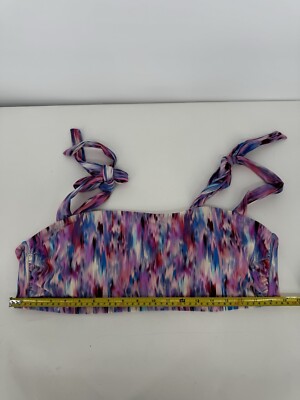 Time and Tru 2X Bikini Top Swim Pink Purple Watercolor Print Halter Womens 20 22
