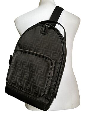 New $2100 Fendi Canvas/Leather FF Logo One-Shoulder Backpack  display picture 3