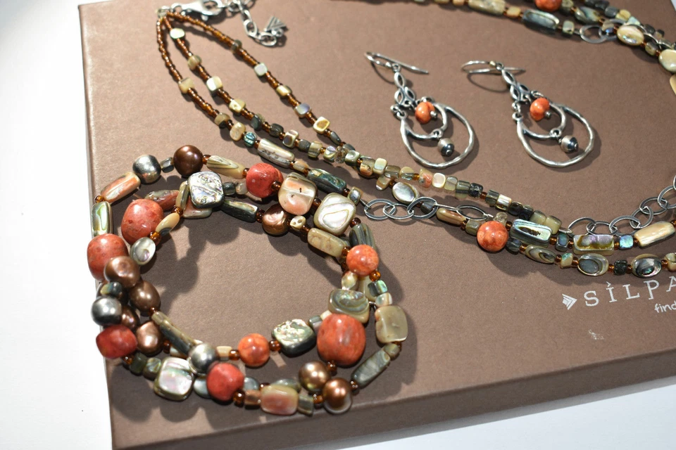 Silpada 3 из чистого серебра губка коралл эластичной B1695 браслеты сняты с производства отличном - Изображение 3 из 4