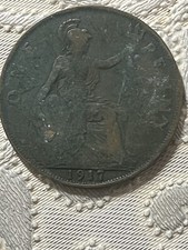 1917 Great Britain One Penny Coin-Free USA Shipping