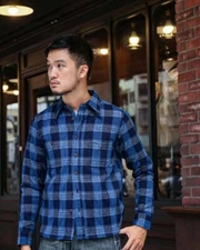 Samurai Jeans $358 Natural Indigo Kasuri Work Shirt Plaid SSS22-KSR-OVS XXL