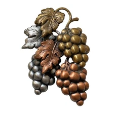 Vintage Signed K&T Tri Color Grape Leaves & Vine Pin Italianate Pin Brooch