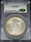 1924 $1 Peace Dollar CACG MS62 CAC Graded 90% Silver
