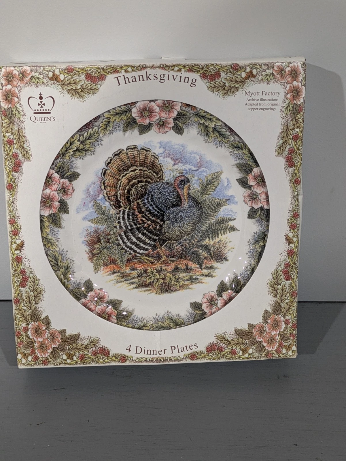 Churchill QUEEN’S Myott Factory Thanksgiving Dinner, 4 Dinner Plates 10", New
