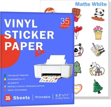 35 Sheets Premium Printable Vinyl Sticker Paper for Inkjet Printer, Matte White 