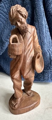 Vintage Folk Art Wooden Carved Statue Man Traveling 7.25 