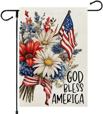 4th of July Patriotic Floral House Flag 12x18 Inch Double Sided Large Burlap ...