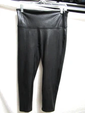 Spanx by Sara Blakeley Sz Large Black Cropped Semi Shiny Faux Leather Leggings