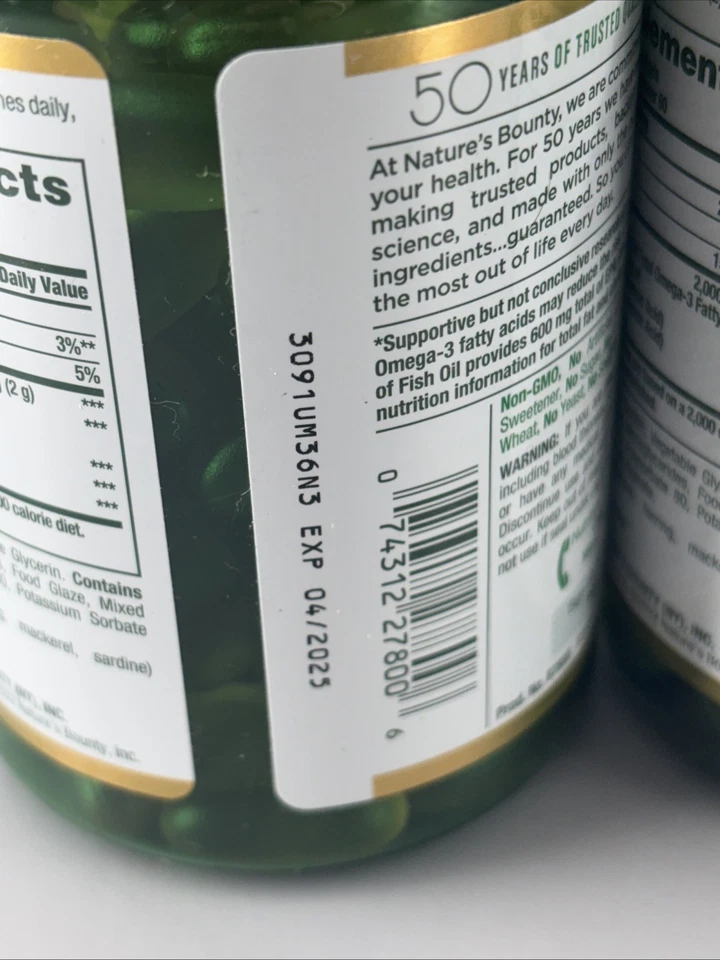 Nature's Bounty Fish Oil 1000mg (120 Softgels Each) ~EXP: 4/2025, X3-Sealed - Image 3 of 4