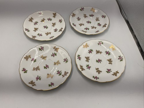 4 Vintage Czech Porcelain Trios Cup/Saucer/Side Plate Pink Roses Scallop Edge B - Picture 9 of 24