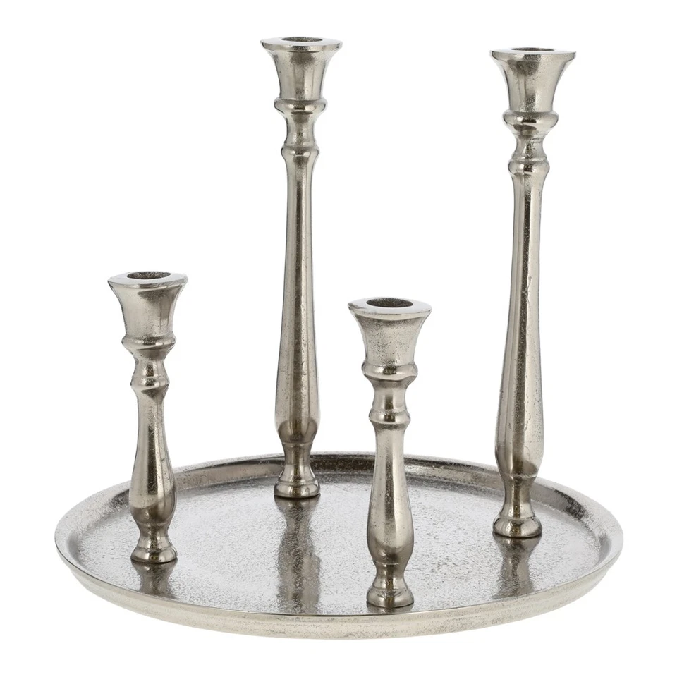 Adventskranz Kerzentablett silber gold Aluminium 4 Stabkerzen Kerzenteller 30 cm - Bild 2 von 4