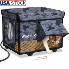 Outdoor Heated Cat House Waterproof Insulated Shelter Easy Assembly Escape Door