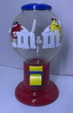 M&M’s Candy Dispenser Red Base Globe w/ Yellow & Red Characters Vintage Style