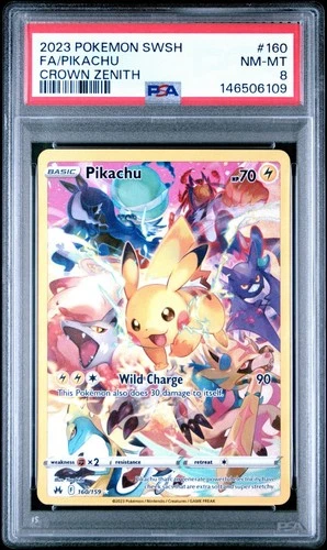 2023 POKEMON SWORD AND SHIELD CROWN ZENITH 160/159 FULL ART/PIKACHU PSA 8