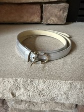 J Crew Skinny Glossy Patent Belt Silver Narrow Size Large