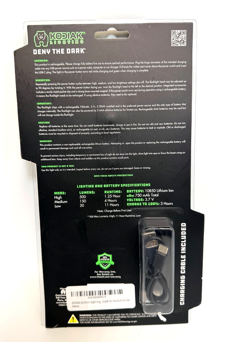 Kodiak LitezAll 28431 Konform Rechargeable Flashlight w/ Pivoting Head *NEW*