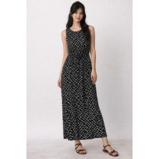 Apt. 9 Womens Challis Black White Geometric Sleeveless Maxi Dress Size Medium