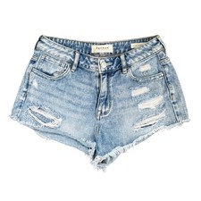 PacSun High Rise Festival Shorts Womens 25 Blue Distressed Denim Raw Hem Cutoff