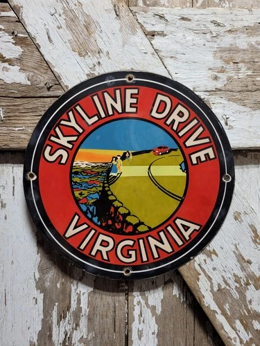 VINTAGE SKYLINE DRIVE PORCELAIN SIGN OLD SHENANDOAH NATIONAL PARK VA BLUE RIDGE