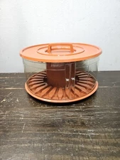 LUXOR Carousel Cassette Tape Holder Stackable Orange Round Vintage 1960s MCM