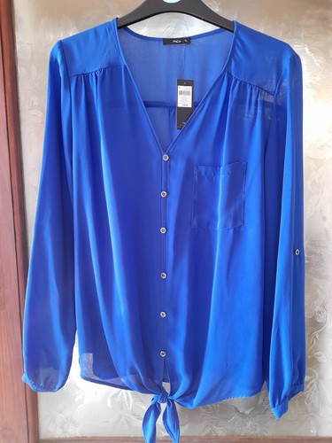 M&Co Cobalt Blue Chiffon Tie Front Blouse Size 12 BNWT - Picture 1 of 8