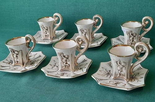 BELLISSIMO SERVIZIO CAFFÈ X 6 IN PORCELLANA DECORATA R. CAPODIMONTE ITALY. AP95 - Picture 2 of 11