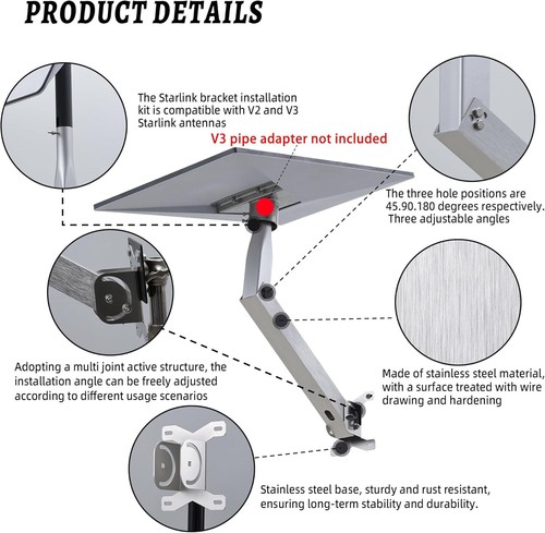 Adjustable Starlink Mount Kit Starlink Gen 3 Roof Mount Starlink Long Wall - Picture 5 of 7