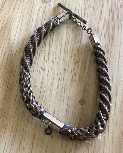 ANTIQUE VICTORIAN MOURNING JEWELRY WOVEN HAIR WATCH FOB
