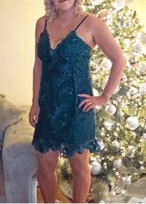 emerald green Sequin Lace Frill Hem Body-con Dress