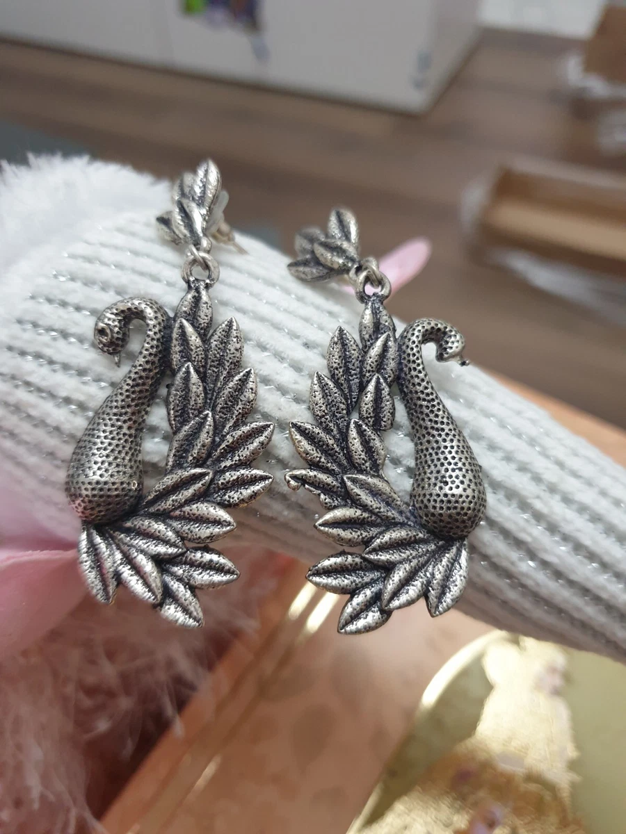 Designer Peacock Silver Oxidised Indian Earrings eBay