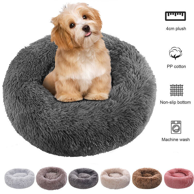 Washable Dog Bed Donut Soft Round Plush Cat Beds For Calming Pet Anti Anxiety UK eBay