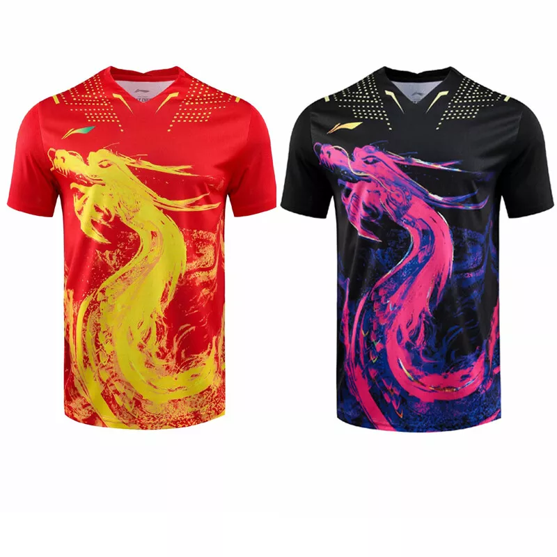 NEW Li-Ning Print China Dragon Men Badminton T-Shirts Tennis clothes Sport  Tops