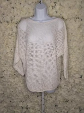 White Mesh Crocheted Moda INTL Top Size L With Edging Accent, 80's Vibe, Punk