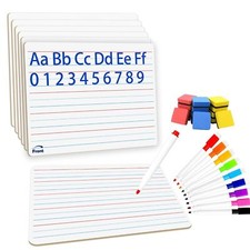 6pack Dry Erase Board 9"x12" with Lines and Blank Surface Learning Math Writi...